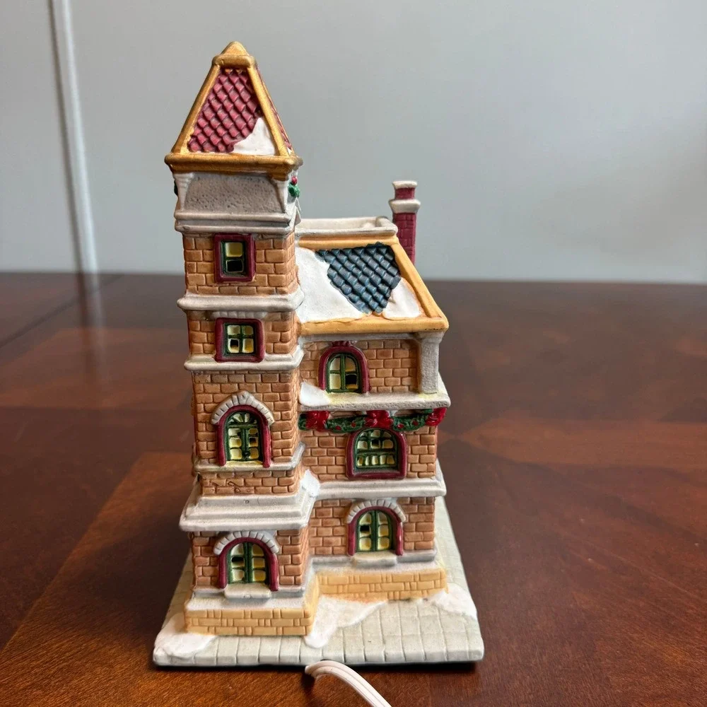 Vintage 90s Porcelain Christmas‎ Village House Lighted Victorian Brick Tower